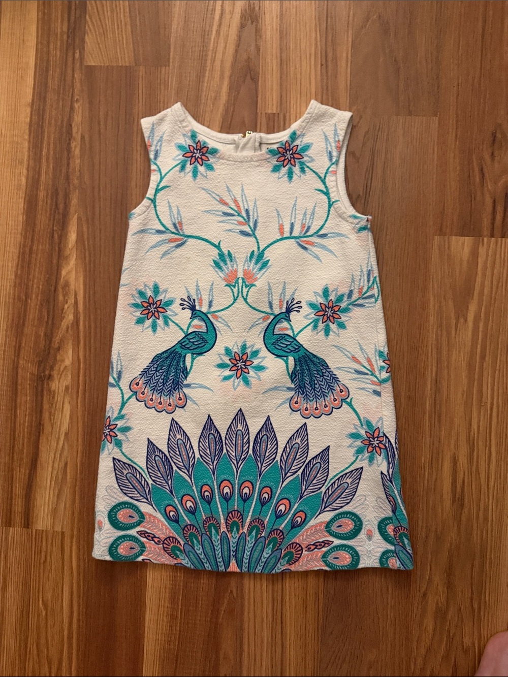 Girls Teal & Pink Peacock Print Shift Dress